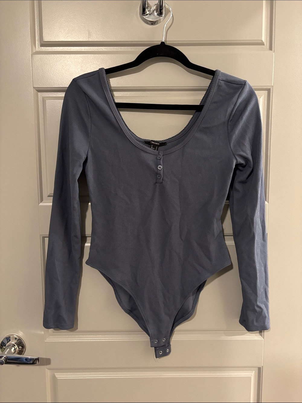 Forever 21 Slate Blue Long Sleeve Ribbed Bodysuit